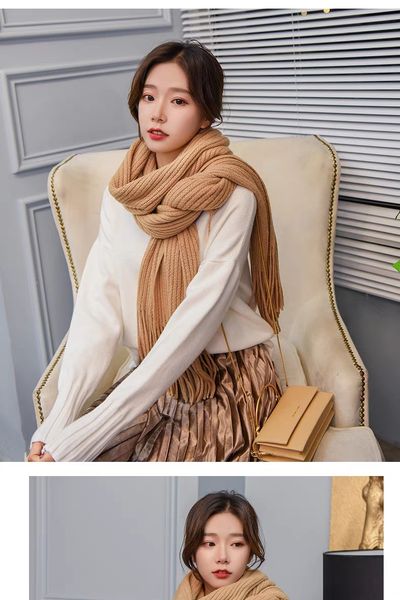 

korean version woollen scarf for women autumn and winter thickening long pure color versatile knitting student temperament warmth ins neck, Blue;gray
