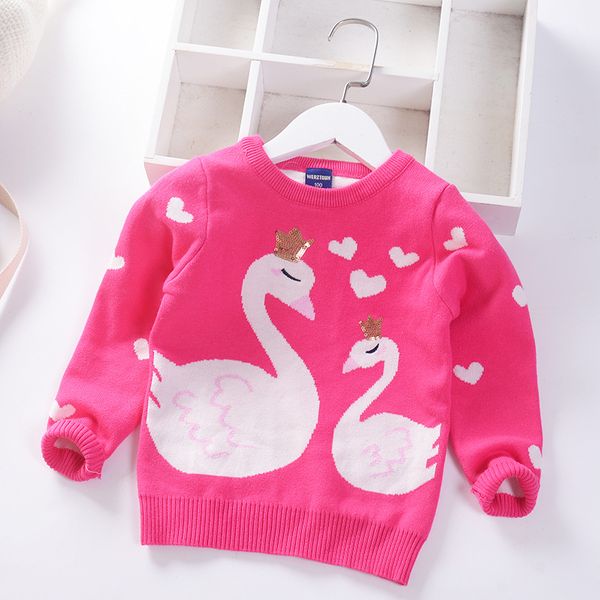 

cotton spring fall swan girls sweaters warm winter kids knitted wear pullover children's clothing, Blue