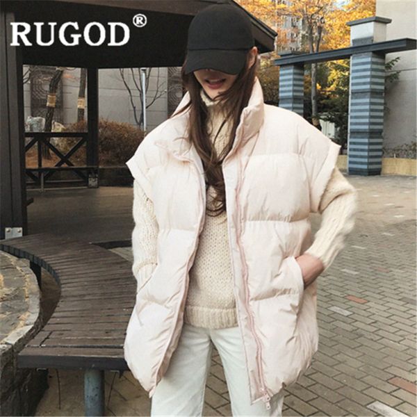 

rugod 2019 women's winter vest cotton thick mandarin collar zipper solid long jakcet vest fashion femme down coat casual, Black;white