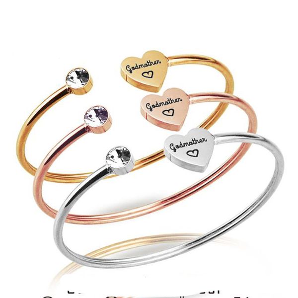 

silver rose gold stainless steel bangle 3mm wire women jewelry godmother heart charm bracelet bangle god mother gifts bijoux, Black