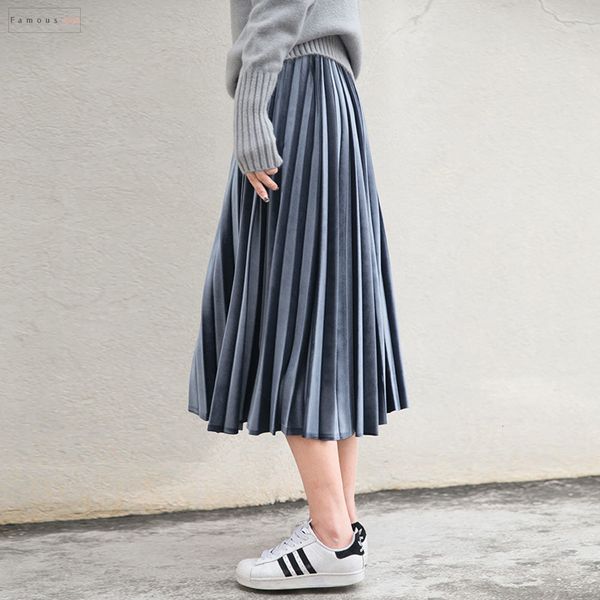 

новые плиссированные юбки 2019 моды длинных metallic silver maxi midi повседневной высокая талия elascity партия юбка хорошего качество пере, Black