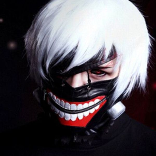 

halloween 3d pu leather mask tokyo ghoul japan anime cosplay masks eye patch set adjustable zipper mask halloween supplies