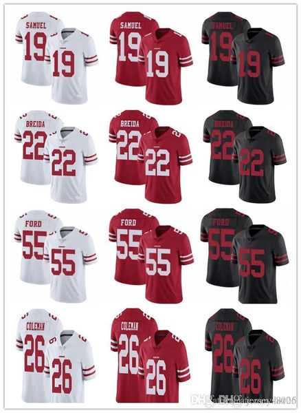 

men women youth san francisco 49ers 55 dee ford 26 tevin coleman 19 deebo samuel 22 matt breida 17 emmanuel sanders football jerseys, Black;red