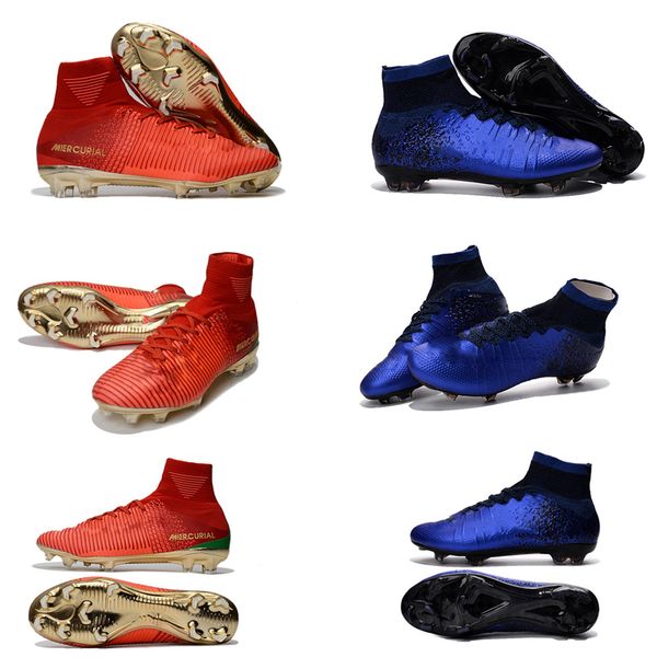 

новые оригинальные красное золото синий cr7 мужские футбольные бутсы mercurial superfly v cr7 fg мужская футбольная обувь роналду женские фу