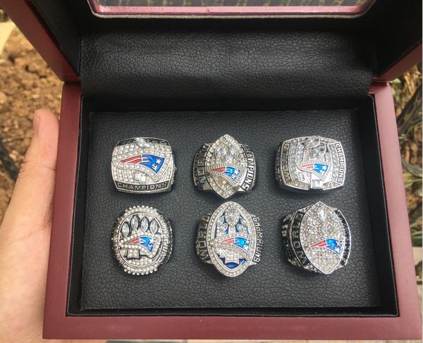 

Whole ale england 6pc patriot team champion hip ring mvp brady with wooden di play box fan men promotion gift drop hipping, Silver
