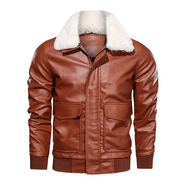 

2019 new arrival men winter fleece jackets men winter leather jacket biker motorcycle zipper long sleeve coat flight jackes, Black;brown
