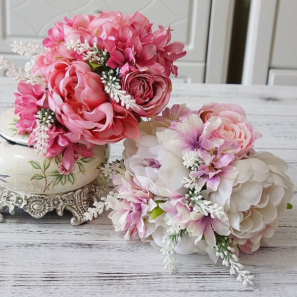 

8 heads/bundle bride holding bouquet silk roses peony christmas decorations vases for home accessories artificial flowers cheap