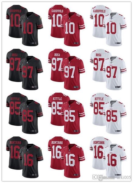 

Men an franci co 13 49er 16 joe montana 85 george kittle 10 jimmy garoppolo 97 nick bo a red white black football jer ey, Black;red