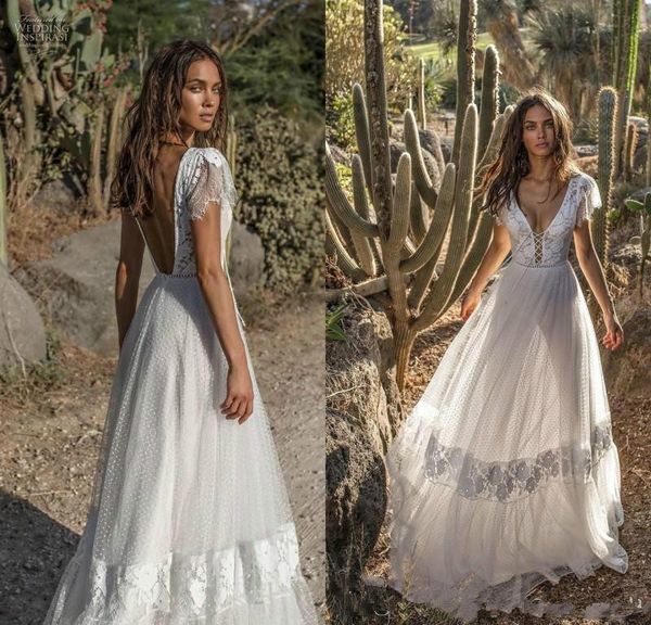 

ivory lace линия sheer v шеи свадебные платья бич backless 2020 страна платье-де-novia платье дешевые свадебные, White