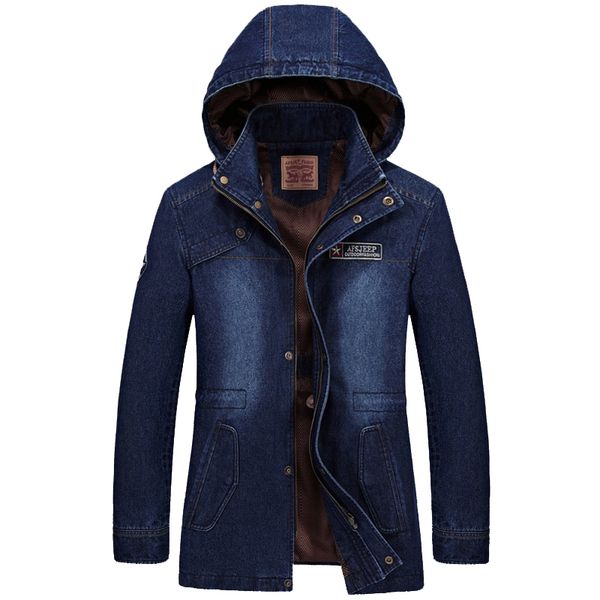

brand men's denim jacket designer fahion hood stand collar plus size long casual jacket coat men outwear pull homme 3xl b16f685, Black;brown