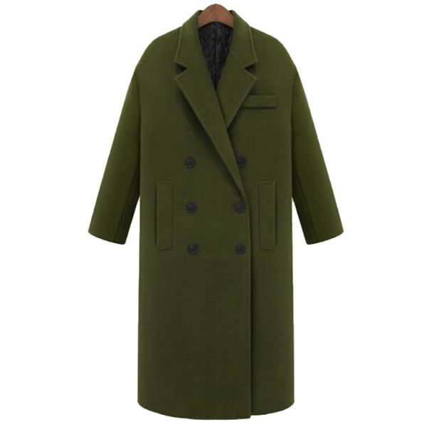 

woolen loose coat woman long fund woman woollen overcoat loose coat 2019 female winter fashion solid double breasted, Black