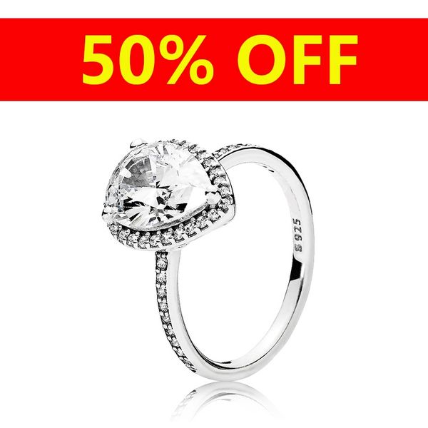 925 Silver Logo Wedding RING Scatola originale per Pandora Sterling silver Tear drop CZ Diamond Rings for Women Girls Regali di Natale