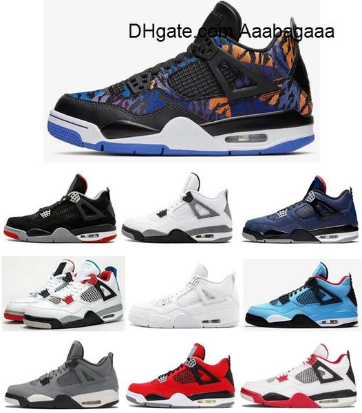 

new 4 4s rush violet loyal blue bred pure money men basketball shoes white cement fire red dunk from above sneakers with box
