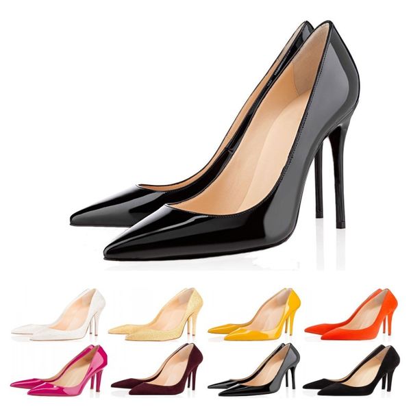 

Wholesale luxury designer women shoe red bottom 2019 high heels 8cm 10cm 12cm Nude black red Leather Pointed Toes Pumps Dress fashion shoes