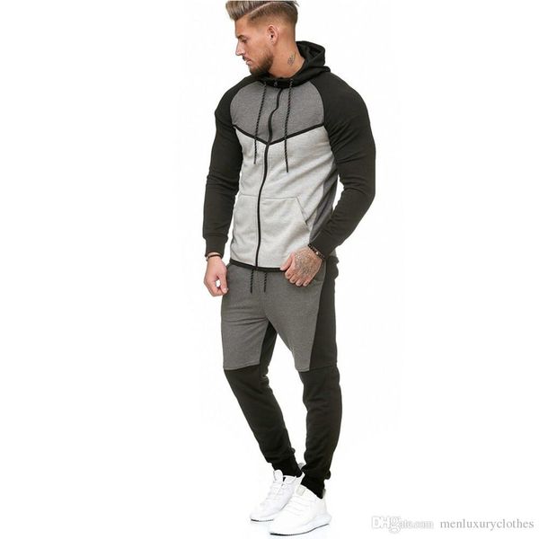 

designer jogging suits men 2018 luxury tracksuits fleece sweatshirts hoodies pants 2pcs clothing sets sports sweatsuits, Gray