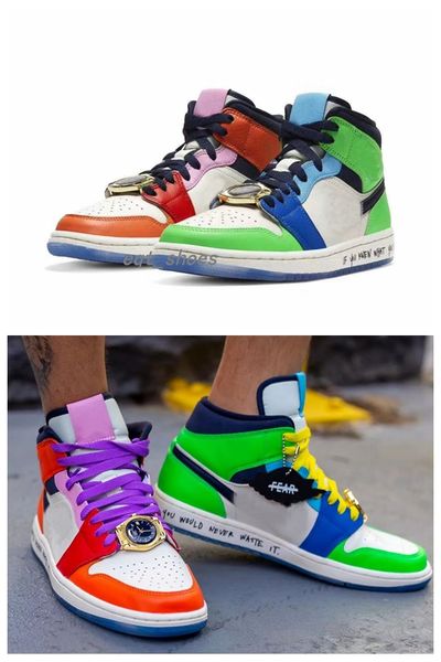 

2020 new release 1 mid fearless x melody ehsani orange green mandarin duck gold watch splicing men women basketball shoes cq7629-100, White;red