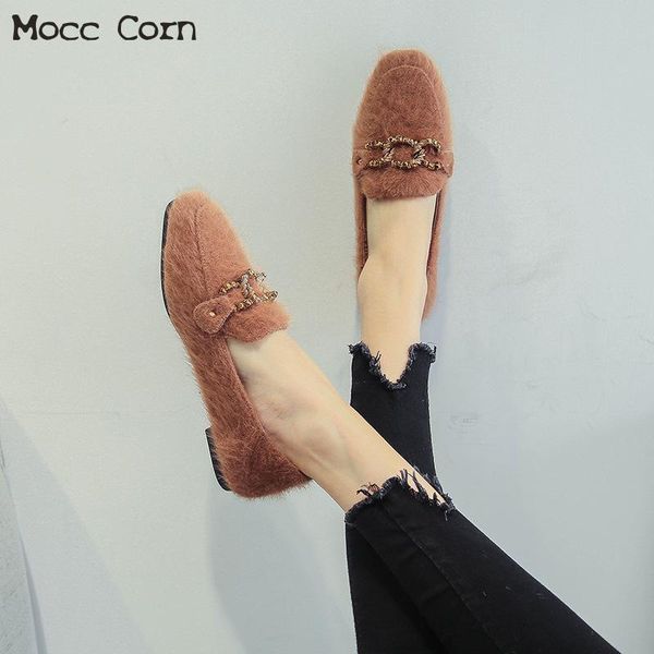 

large size 34~44 winter plush flats warm shoes slip on fur loafers fashion crystal lady shoes moccasins footwear zapatos mujer, Black