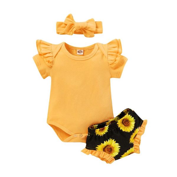 

clothing sets puseky 0-18m infant baby girl clothes set summer t-shirt short sleeve sunflower pp shorts outfit, White