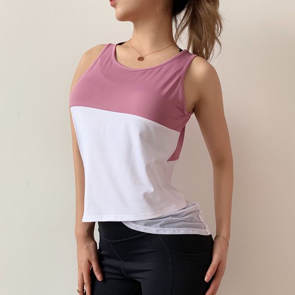 

hem cross contrast color sports vest female loose slimming running quick-drying stretch yoga fitness clothes summer, Black;blue