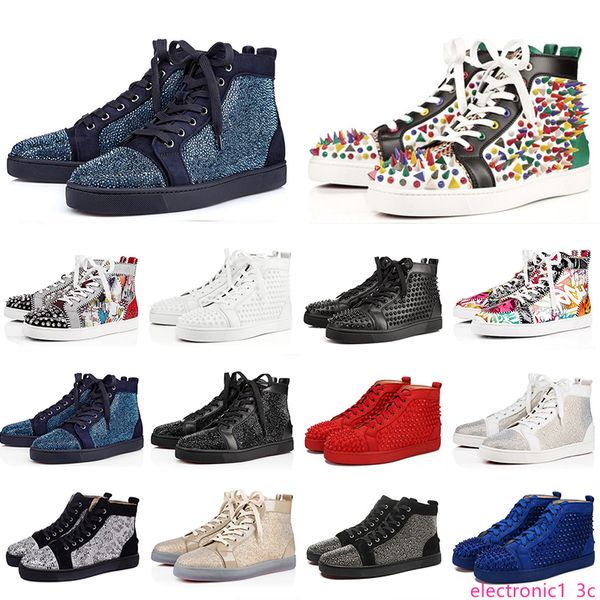 

2019 s designer fashion designer brand studded spikes flats shoes casual shoes for men women party lovers genuine leather sneakers, Black;green