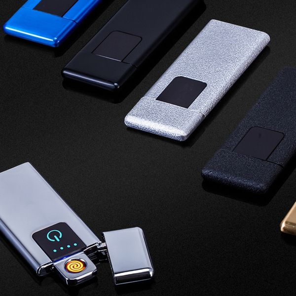 Yeni USB Renkli Ultrathin Çakmak Yenilikçi Tasarım Şarj Pil Durumu Için Parmak Izi Dokunmatik Algılama Sigara Sigara Boru Bong
