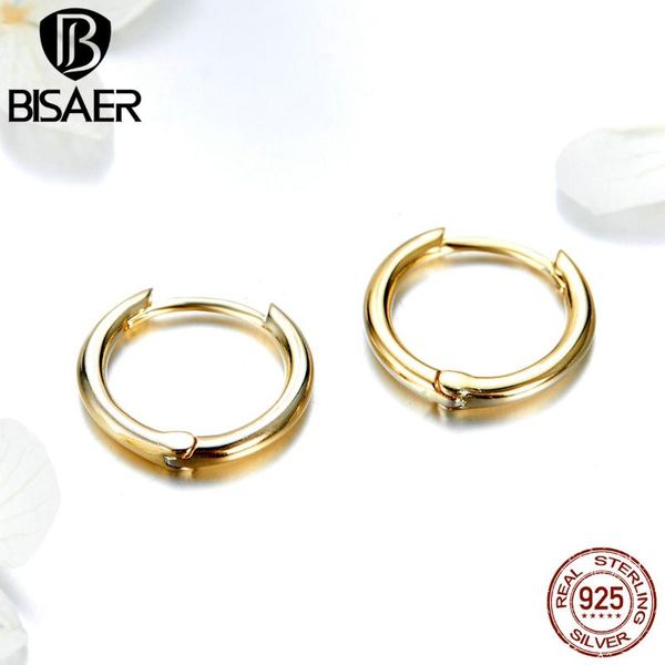 

bisaer tiny small rose gold color hoop earrings 925 sterling silver minimalist round earing for women brincos jewelry gxe558, Golden