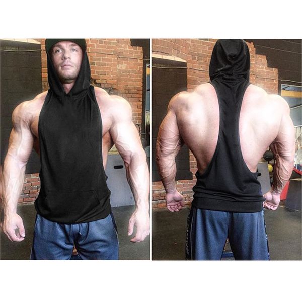

2019 new mens sleeveless hoody tank summer solid male tank gyms clothing bodybuilding undershirt fitness, White;black