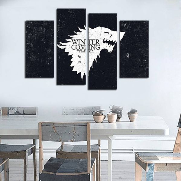 

4pcs/set unframed family crest house of stark - winter is coming print on canvas wall art picture for home and living room decor