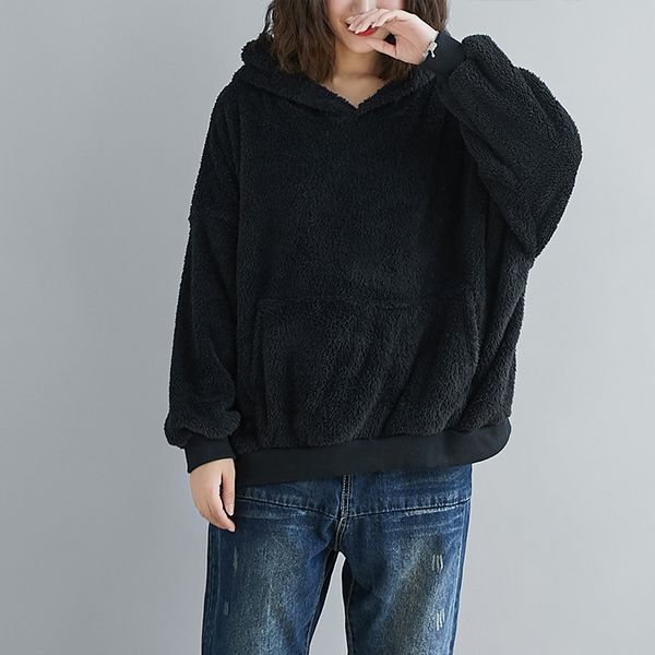 

p ammy plus size sweatshirts winterhooded faux fur hoodies 2019 women long sleeve casual female hairy pullover, Black
