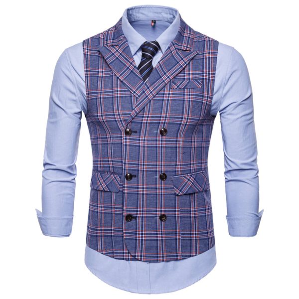 

gilet men classic stripe plaid formal blazer vest men double breasted waistcoat slim fit suits vest 4xl plus size 2019, Black;white