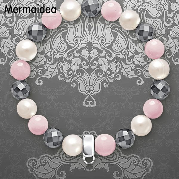 

charms id bracelets freshwater pearl pink beads 925 sterling silver fashion jewelry romantic gift for women girls 2019 new, Golden;silver