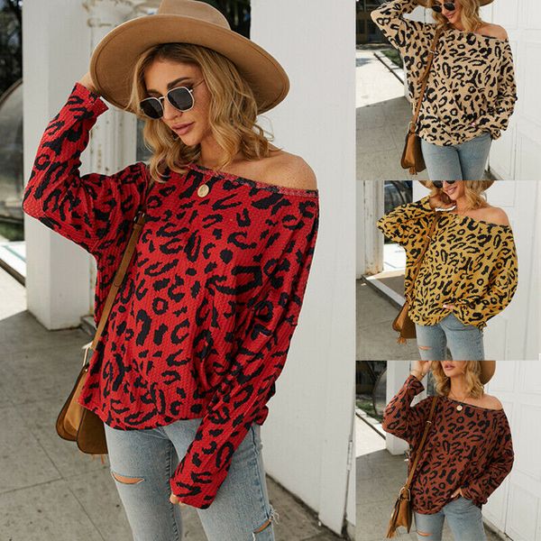 

fashion trend women ladies leopard print long sleeve loose casual autumn winter new warm holiday party t-shirts tees, White