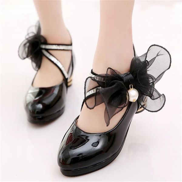 

perfect design pearl flower girls single shoes fashion children princess high heels high-end party wedding diamond design shoes, Black;grey