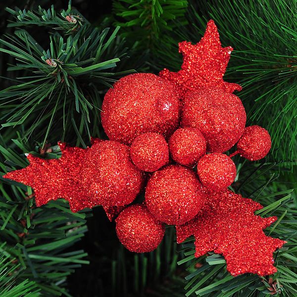 

10pc diy artificial triangular leaf small ball ear glitter poinsettia home ornament festival christmas tree decor party supplies