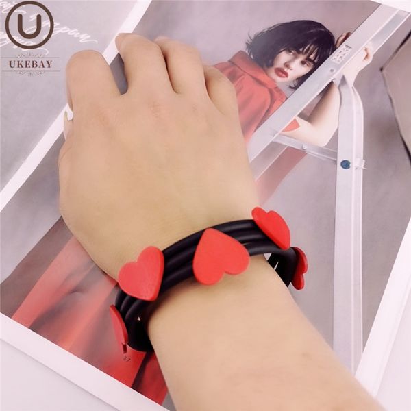 

ukebay new charm bracelets love bangles heart jewelry for women bangle lovers jewelry gift handmade accessories 2 color, Black