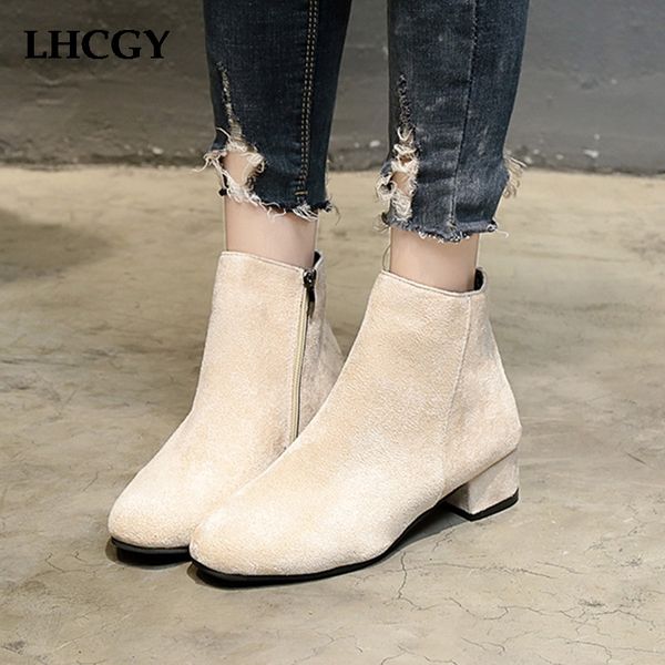 

2019 winter ankle boots for women shoes low heels botas mujer white botines bota feminina back zip faux suede ladies boots 7641, Black