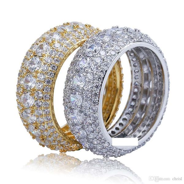 

18k gold plated simulated lab diamond cz eternity wedding statement round cut ring hip hop jewelry, Golden;silver