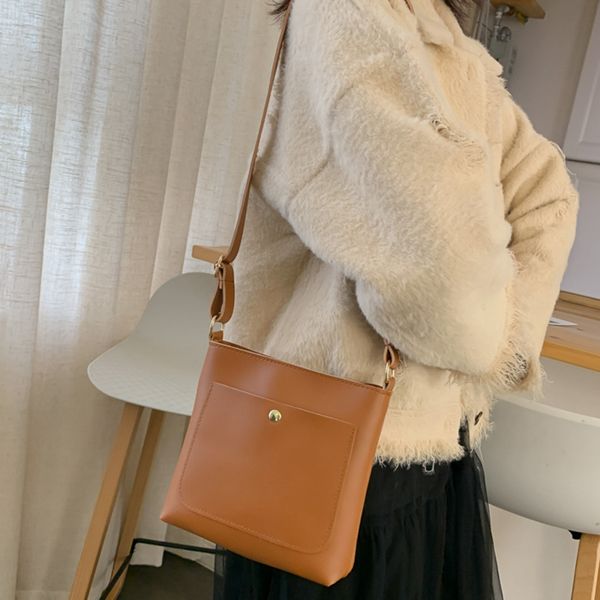 

women bucket bag simple solid brown fashion casual shopping messenger crossbody bag single should new arrival#g2