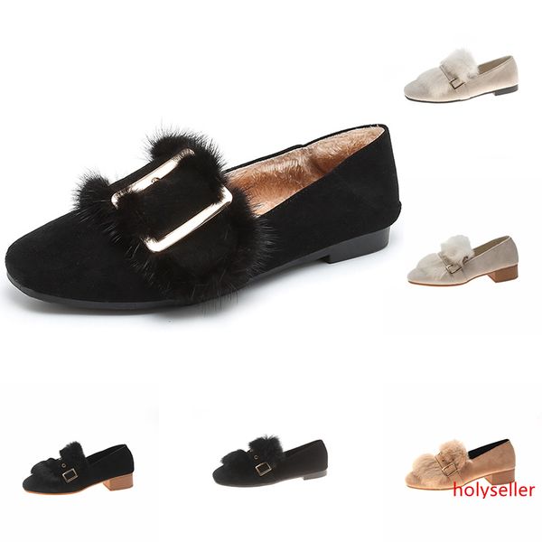 

2020 new women s vintage casual leather mid-heeled shoes with fluffy feather brown black gray outdoor walking shoes main3