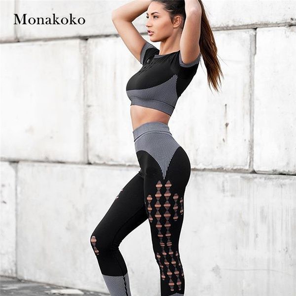 

seamless hollow sport set women 2 piece tight crop leggings pants sportwear cotton workout clothes yoga suit fitness gym set