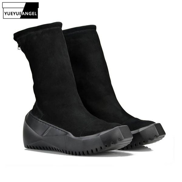 

fashion men zipper punk england style retro thick bottom round toe male boots genuine leather cow calzado hombre chaussure homme, Black