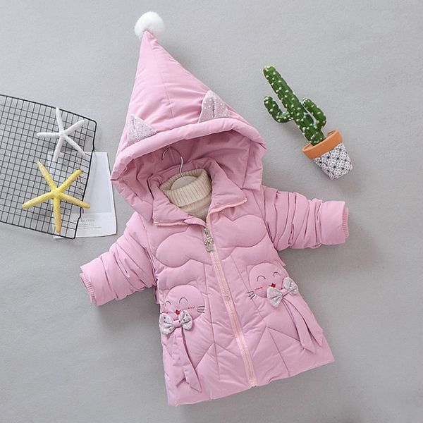 

girls winter jacket cute cartoon coats children warm clothing toddler girl thick winter parkas baby girl bow jackets, Blue;gray