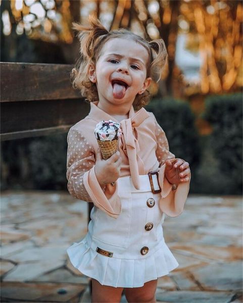 

toddler kids baby girls t-shirt & leather skirts outfits clothes sets, White