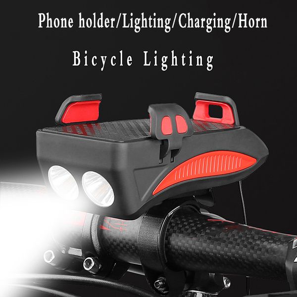 

4 в 1 велосипед свет мобильного телефона кронштейна езда фара хорн велосипед держатель мобильного телефона зарядка фиксированного кронштейн