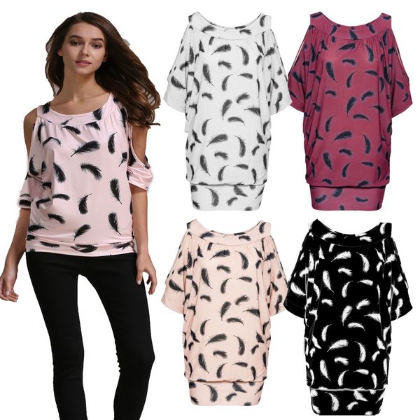 

shoulder women open cold-shoulder v-neck short sleeve irregular hem cut out tunic off shoulder t-shirt tees, White