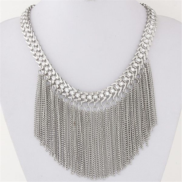 

zoshi 2019 fashion brand big woven long tassels collar choker necklace vintage maxi statement necklace women jewelry wholesale, Golden;silver