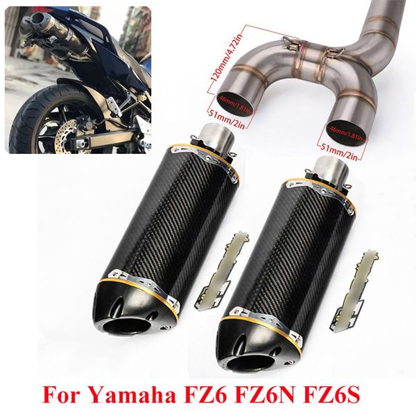 

fz6 fz6n fz6s motorcycle exhaust system muffler tips pipe mid connect tube modified right & left slip on for fz6n fz6s