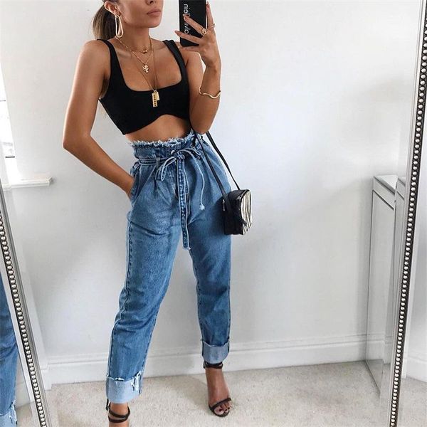 

waist slim womens denim long pants fashion ladies ripped long trousers sashes designer womens jeans mid, Blue