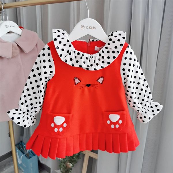 

baby dress long sleeve mini baby girls dress fleece lining warm, Red;yellow