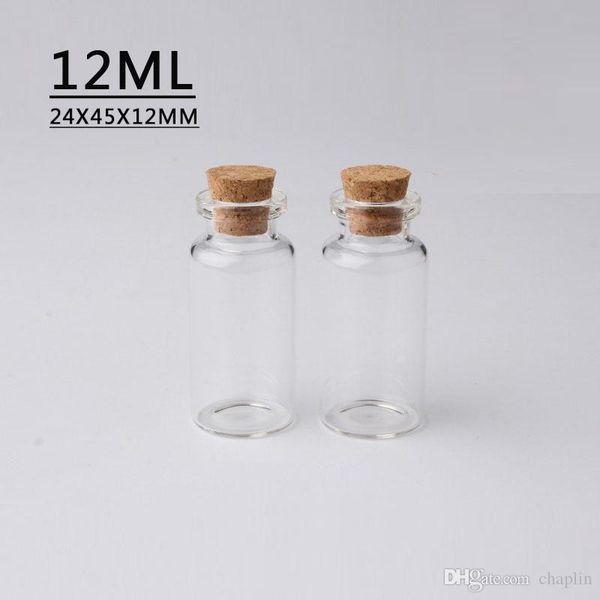 

12ml 24x45x12.5mm small mini clear wish glass bottles vials with cork sers message weddings wish jewelry party favors tube